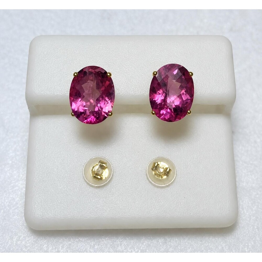 Mystic Pink Topaz Gemstone 14kt Yellow Gold Stud Earring
